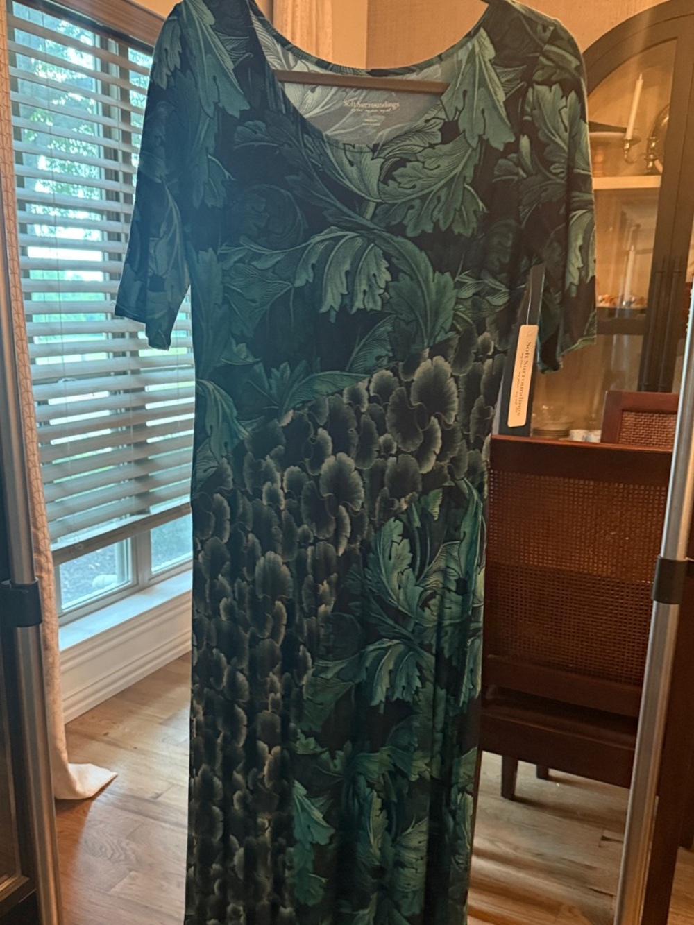 Soft Surroundings Teal and Forest Green Botanical Maxi Dress